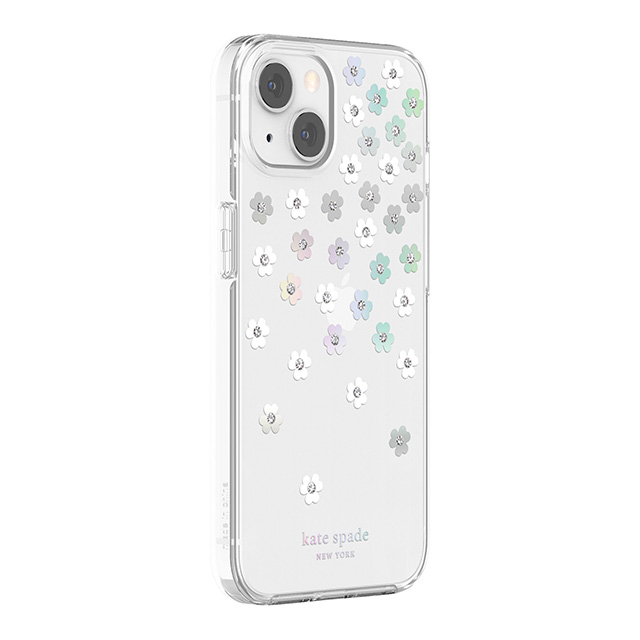 【iPhone13 ケース】Protective Hardshell Case (Scattered  Flowers/Iridescent/Clear/White/Gems)