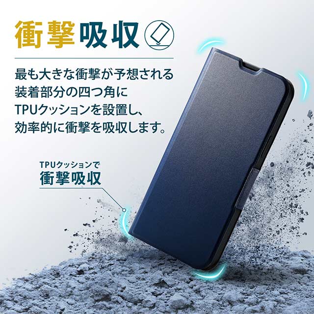 【iPhone13 Pro Max ケース】レザーケース 手帳型 UltraSlim 薄型 磁石付き (ネイビー)